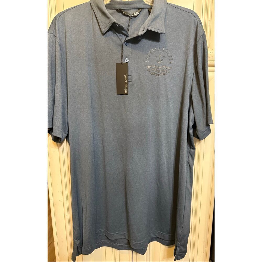 NWT Travis Mathew Mens Short Sleeve Performance Golf Polo Shirt Blue Size 2XL